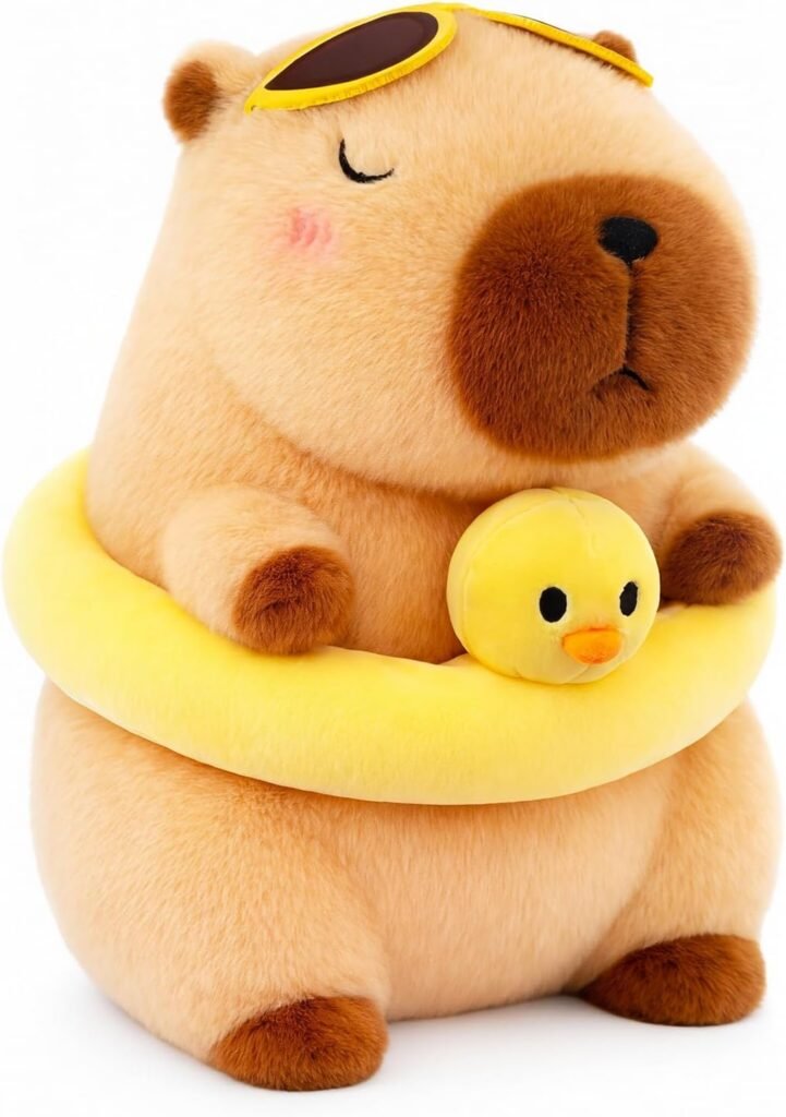 Peluche de Capibara con Lentes de Sol y Flotador de Patito 