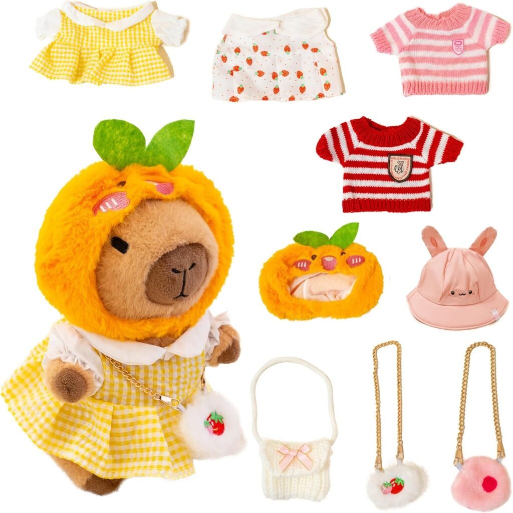 Capibara con gorro de naranja y vestido