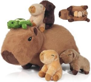 Peluche de Capibara grande con 4 Crías de Distintos Colores