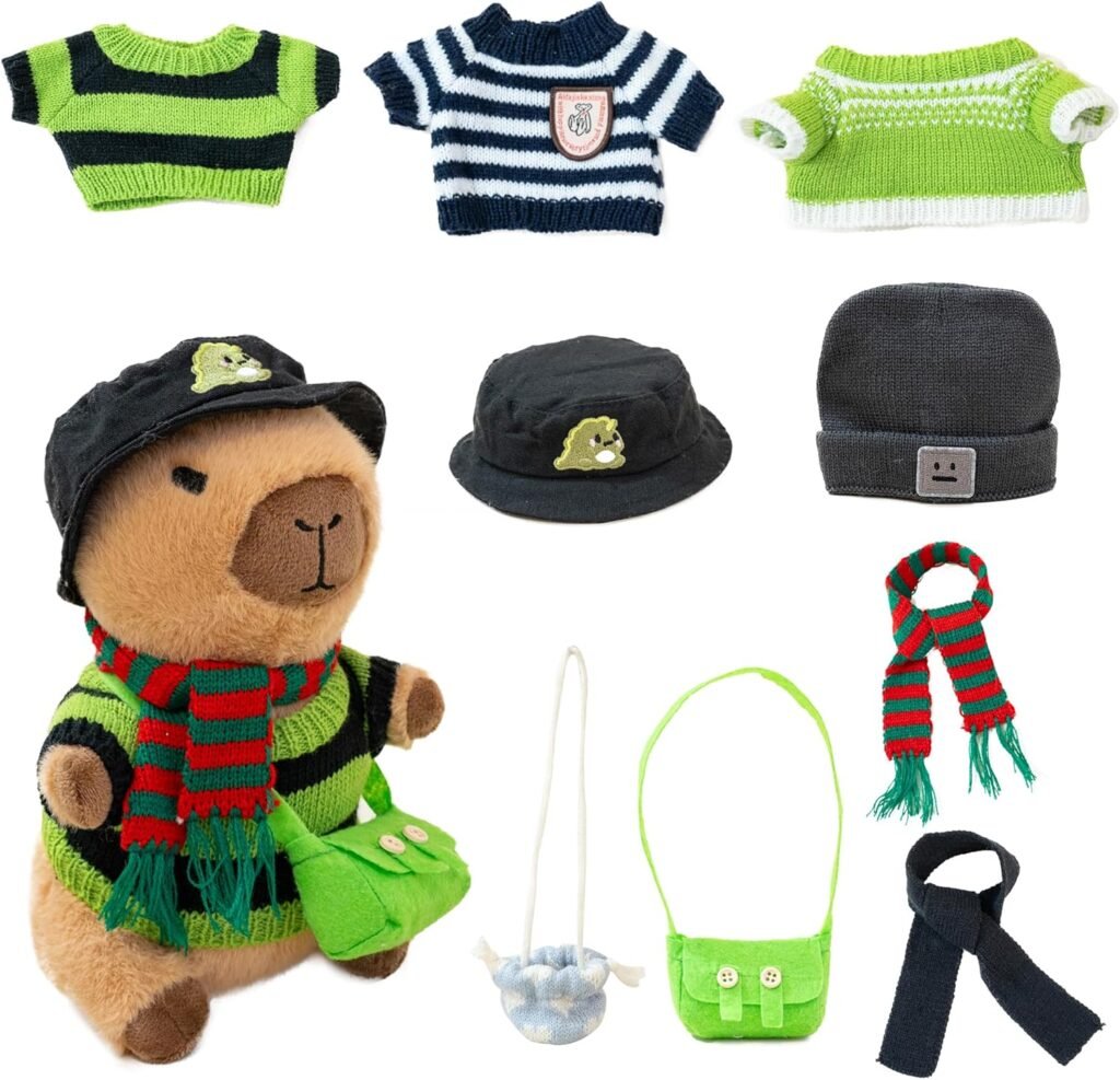 Peluche de capibara con ropa verde