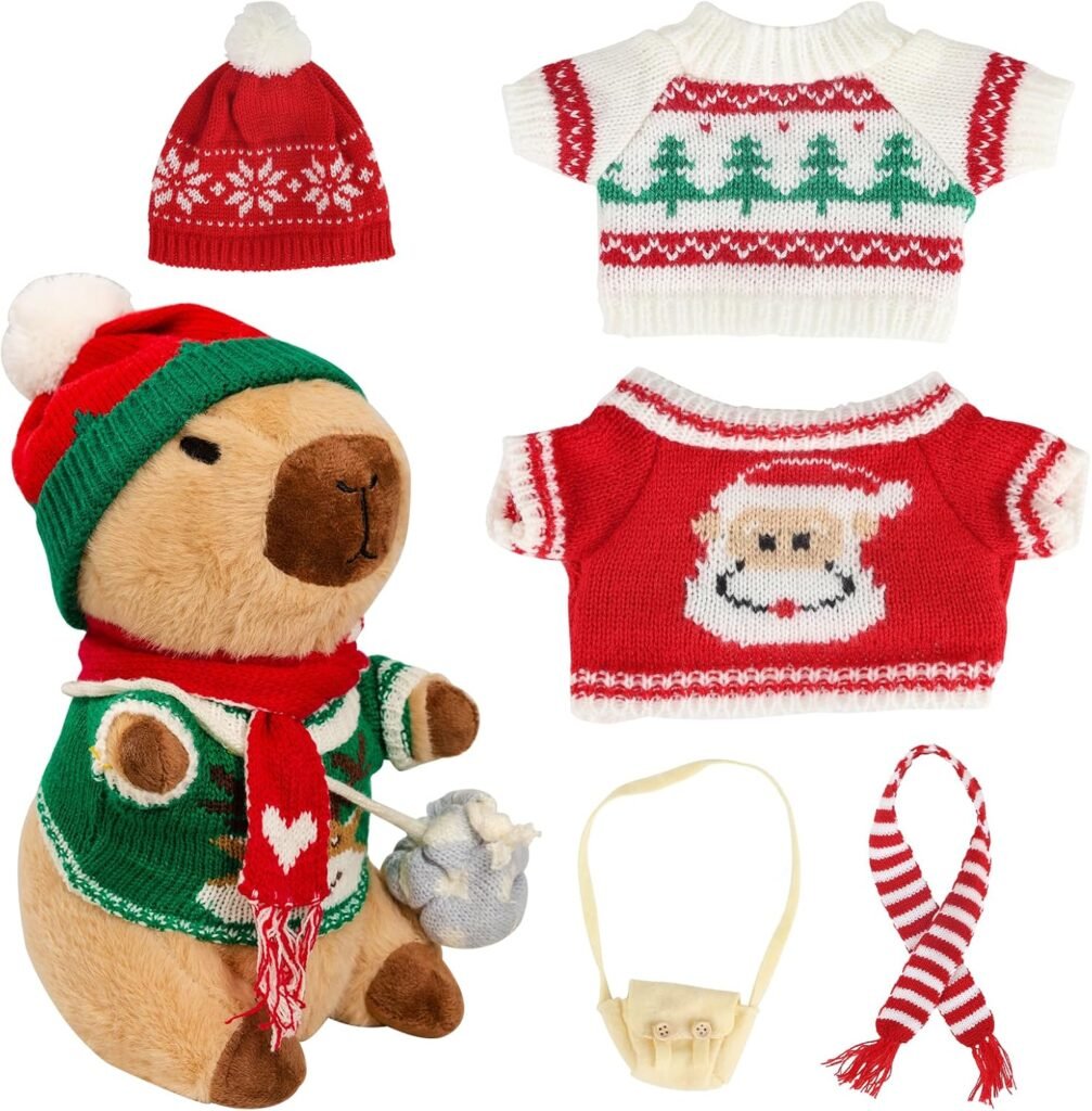 Peluche de capibaras con suéter navideño