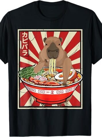Remera de capibara japones comiendo ramen
