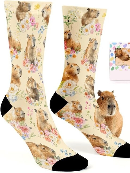 Calcetines Estampados con Capibaras con Flores