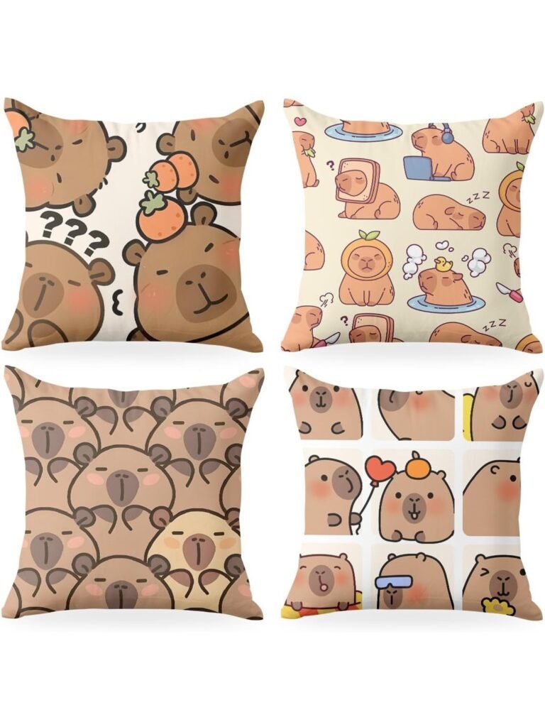 4 Diferentes Fundas de Almohada Cuadrada de Capibaras Adorables