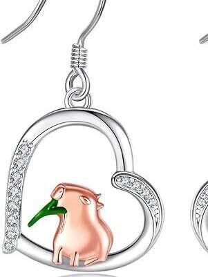 Pendientes en forma de corazón con Capibaras comiendo
