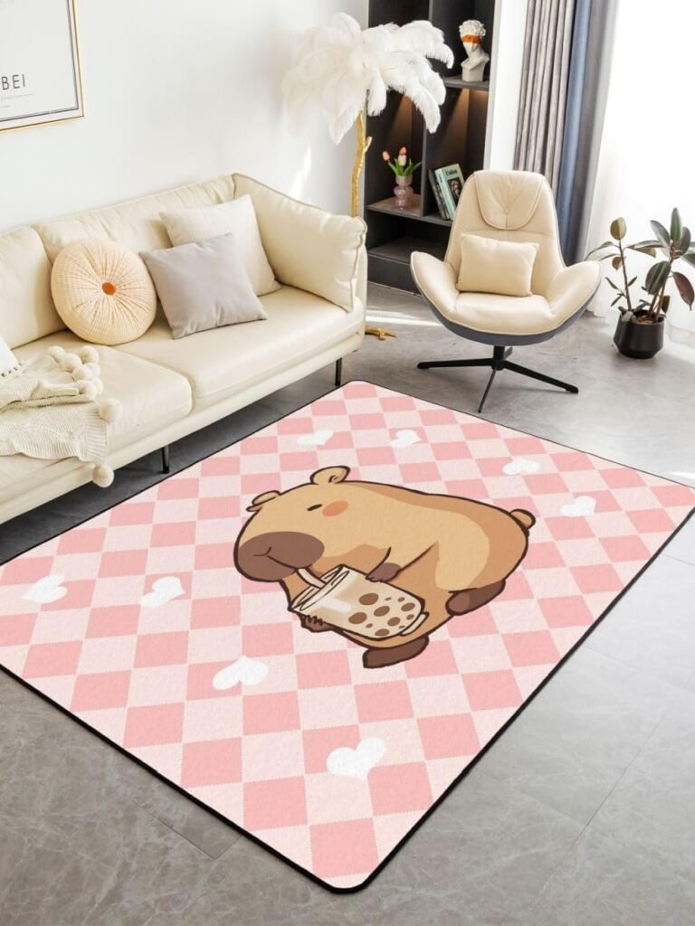 Alfombra Rosada Grande de Capibara Bebiendo Malteada