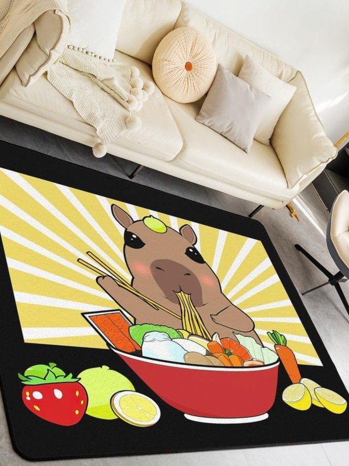 Alfombra de Capibara Kawai Comiendo Ramen