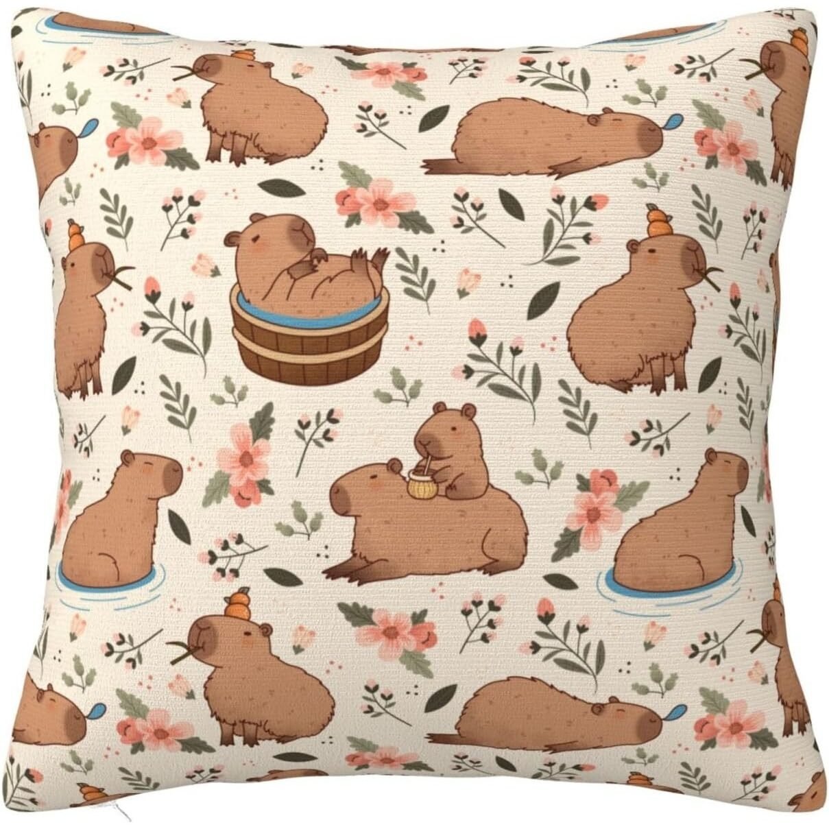 Almohada Cuadrada de Capibaras Adorables
