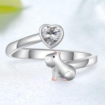 Anillo abierto de Plata con un Corazón y un capibara