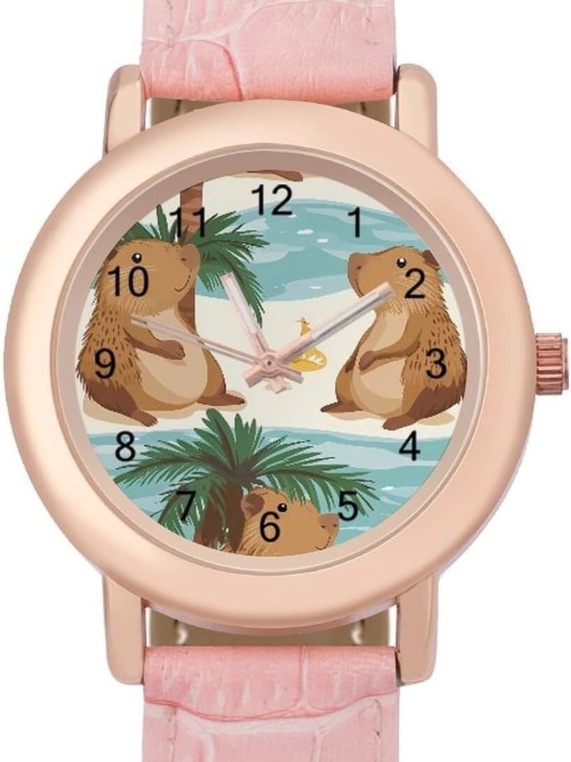Reloj de pulsera rosa con capibaras