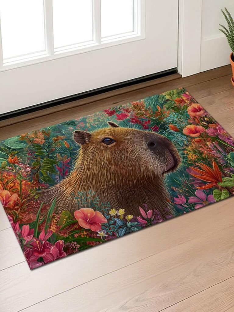 Tapete de Capibara Jardín Floral Antideslizante