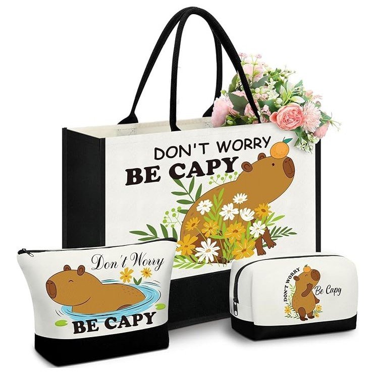 3 Piezas de Bolsa de Mano y Regalos de Maquillaje, y Bolsa de Lona Reutilizable
