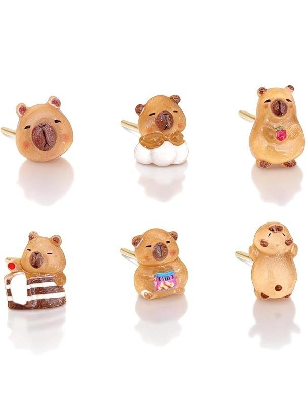 6 Pendientes de Capibaras Impresos en 3D