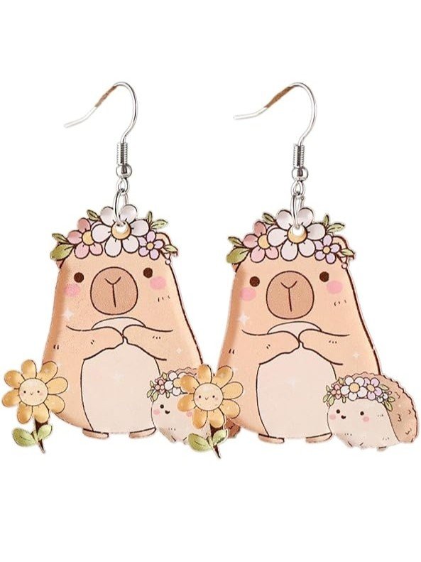 Aretes Colgantes de Acrílico de Carpinchos Adorables