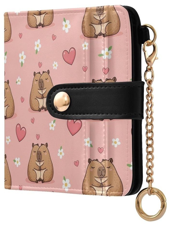 Cartera Plegable de piel Sintética con Estampado de Corazones de Flores Rosas