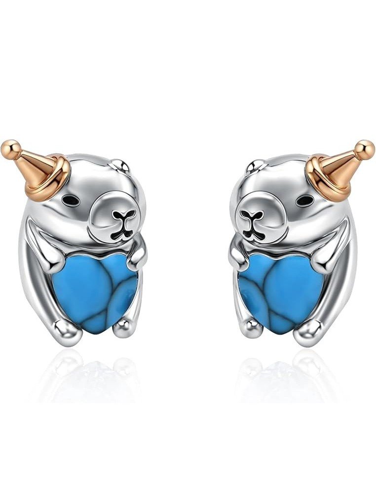 Pendientes de Capibaras Cumpleañeros con Corazones Azules