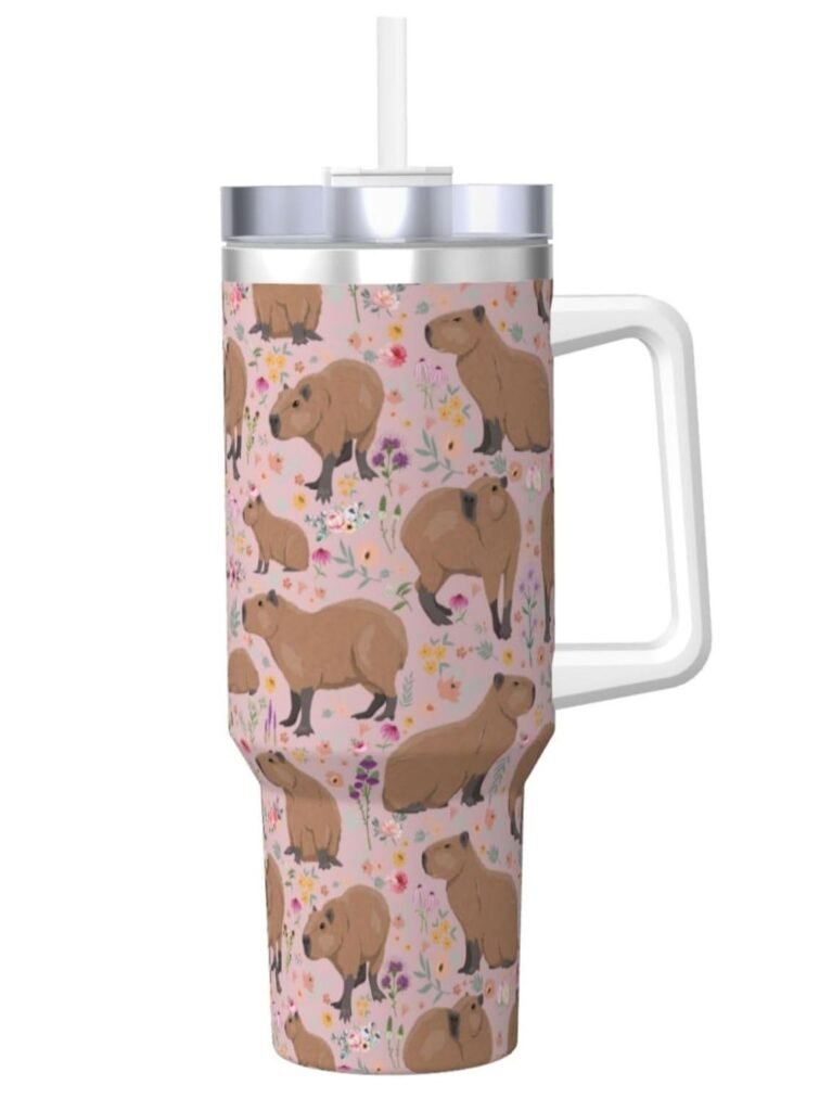 Taza de Capibara de Acero Inoxidable Aislado al Vacío con Tapa y Sorbete