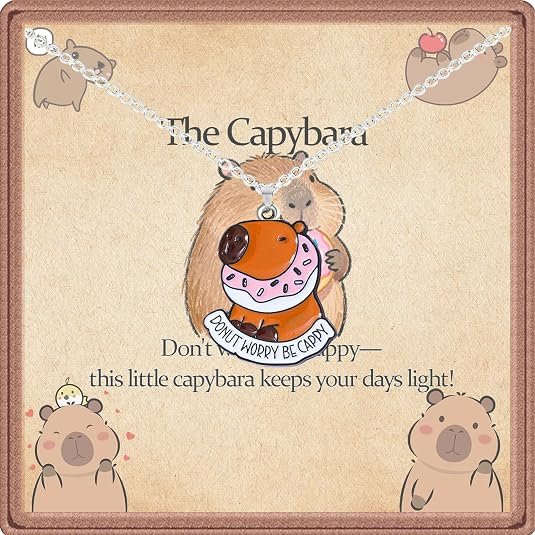 Collar de Capibara con una Dona que dice Dont Worry Be Capy